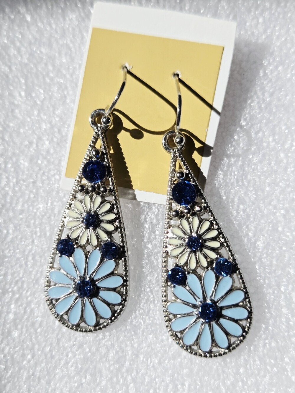 Blue and Pale Yellow Floral Teardrop Earrings - Picture 12 of 16